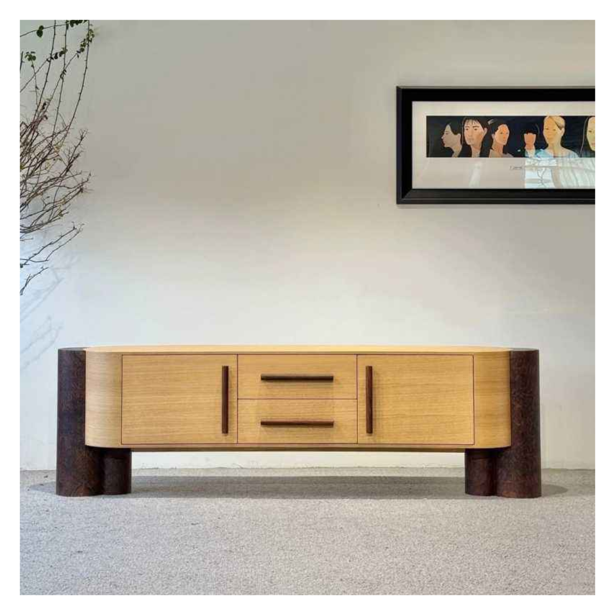 Honey Oak Column Side Table